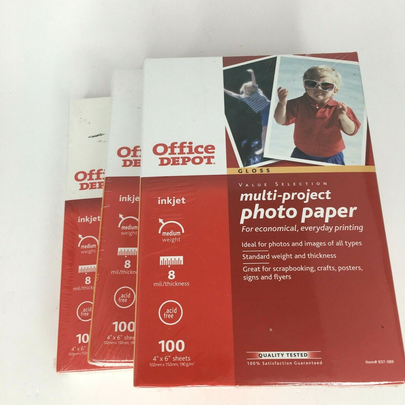 Lot Of Three Packs Of Office Depot Multi-Project Photo Paper 300 Sheets 4" x 6''
