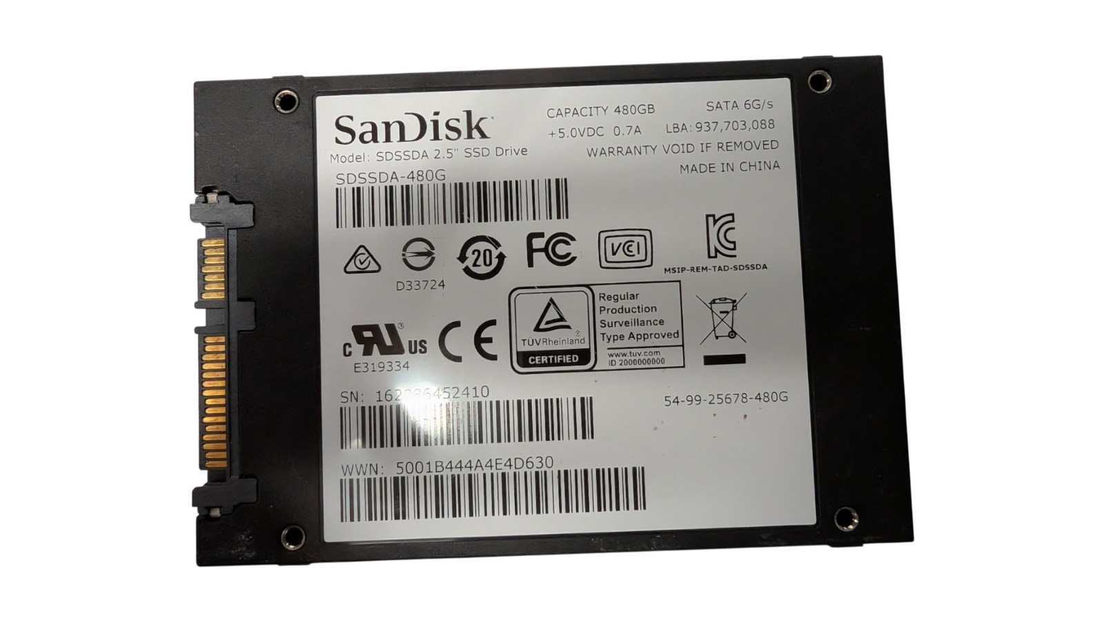 Sandisk SATA 6G/s 480GB 2.5" SSD - SDSSDA-480G