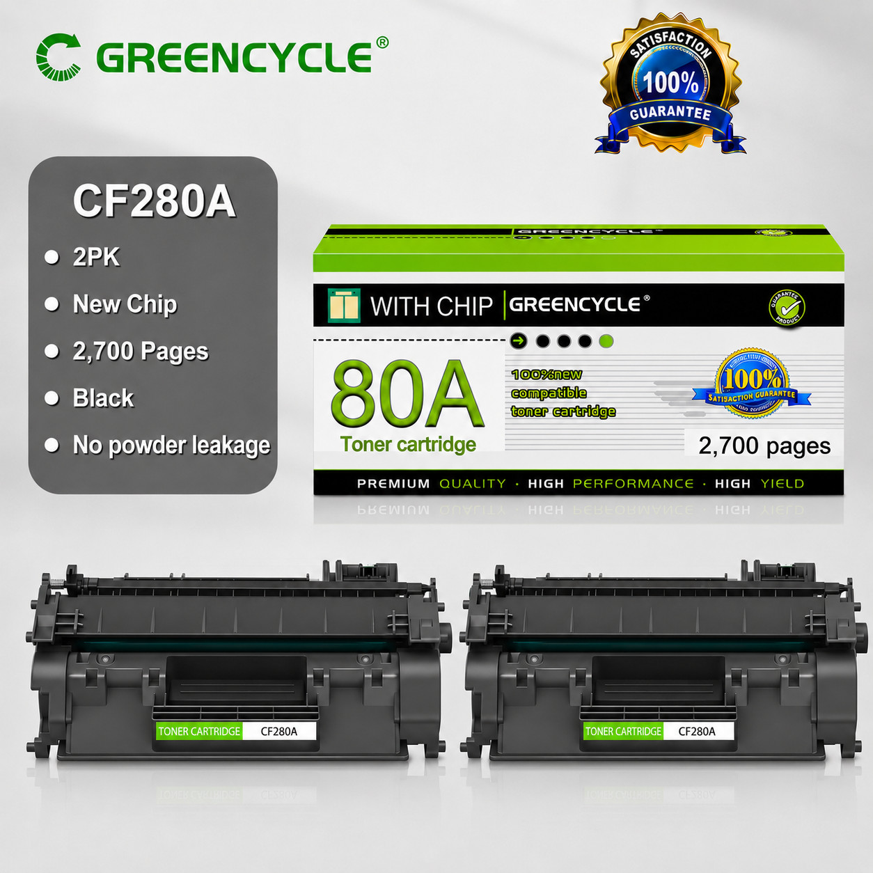 2-Pack 80A Toner Compatible HP CF280A LaserJet Pro 400 M401n M401dw