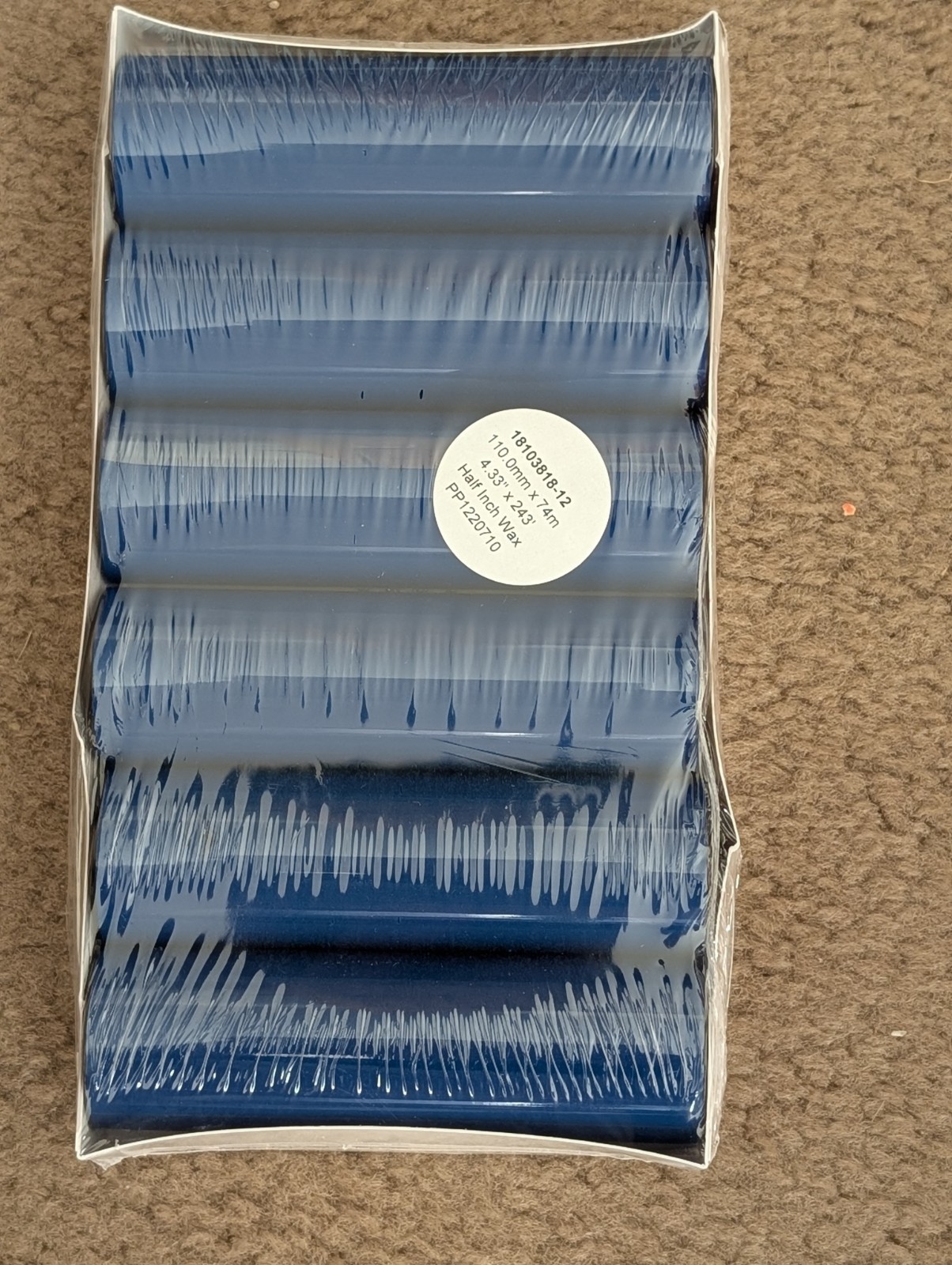 6 ROLLS ZEBRA  18103818 THERMAL TRANSFER RIBBON 4.33"x243' 110mm X 74m NEW