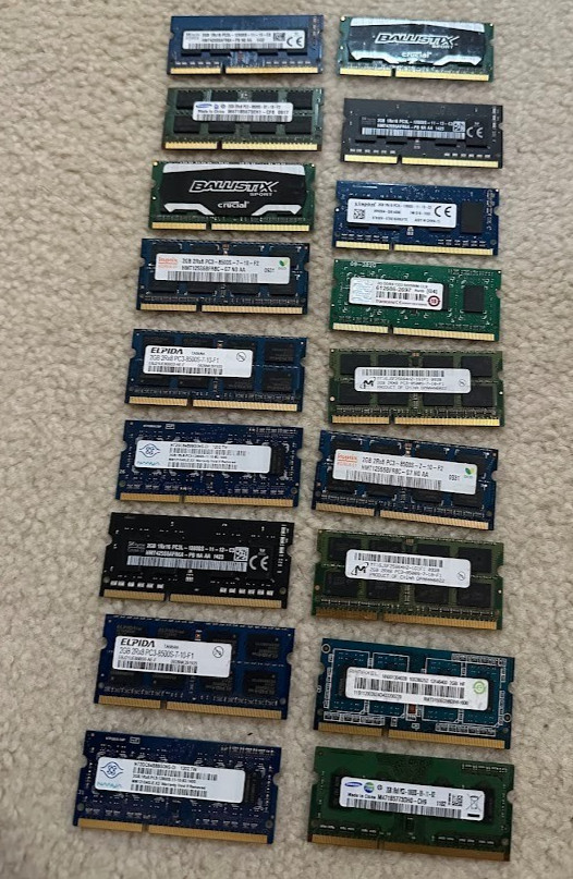 lot of 18 variety 2gb lap top ddr memory