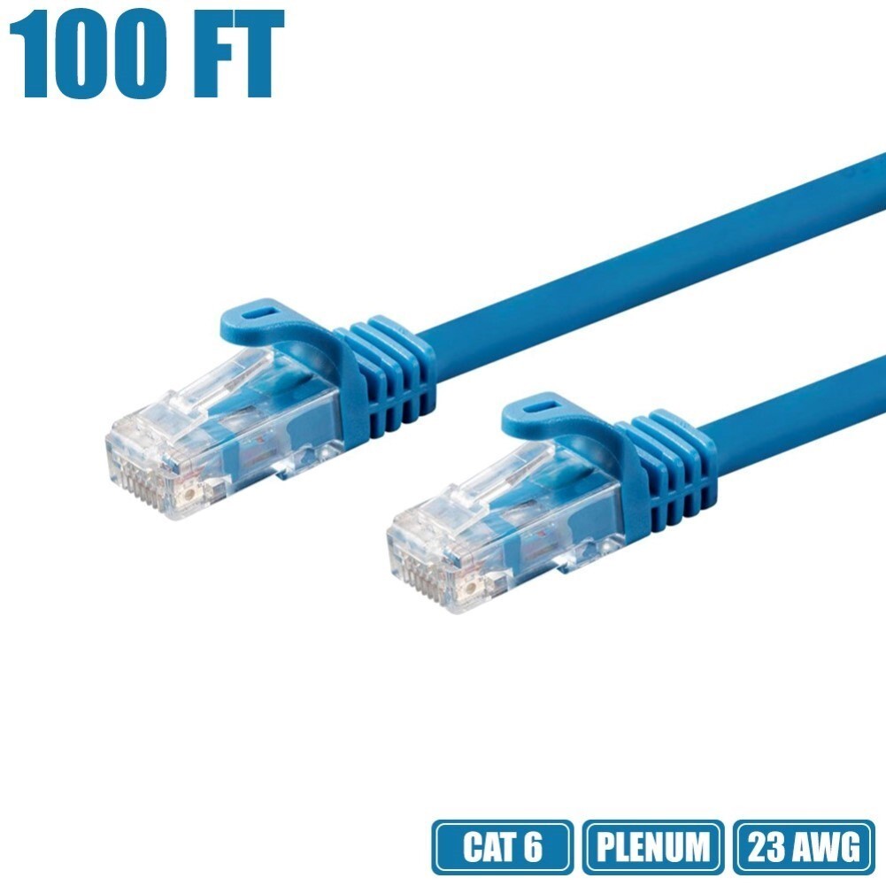 100FT Cat6 Ethernet LAN Network RJ45 Patch Cable Cord UTP CMP Plenum 23AWG Blue