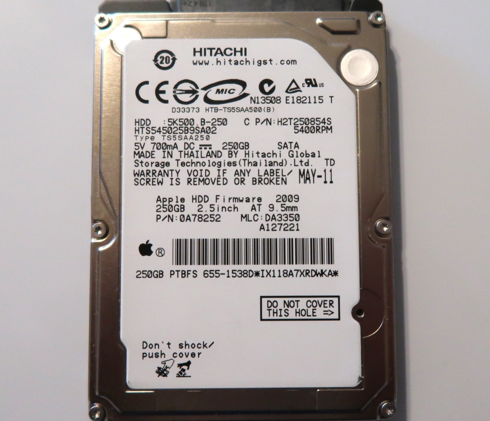 Hitachi HTS545025B9SA02 0A78252 DA3350 Thailand 250gb 2.5" Sata hard drive 2011