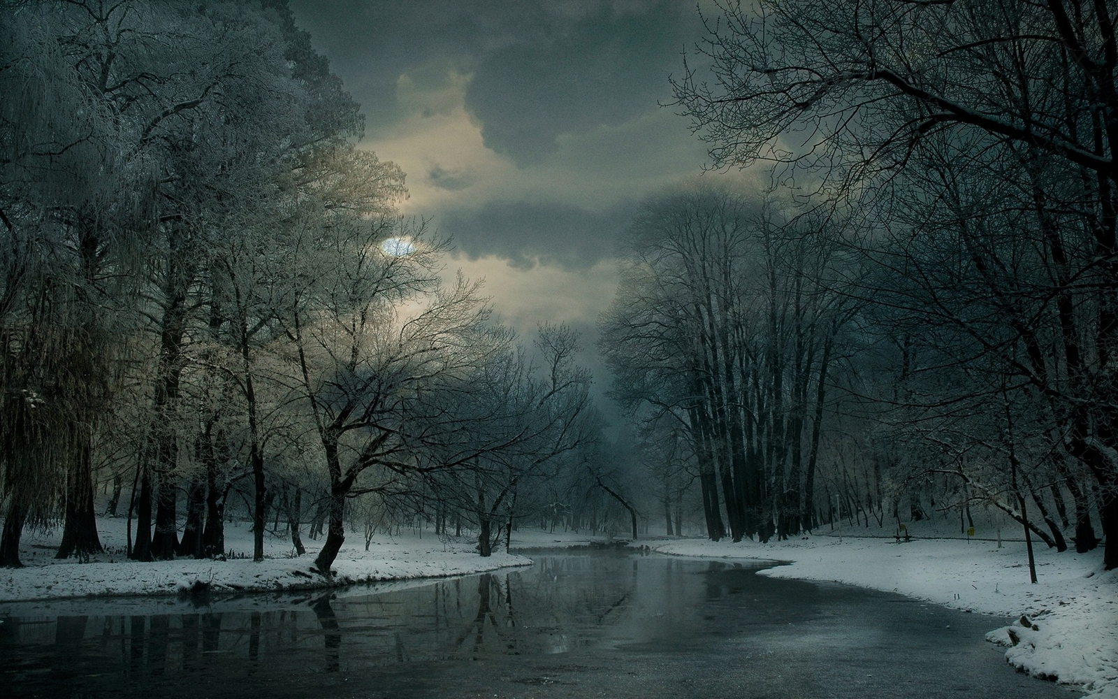 Landscape nature winter river clouds snow forest frost Custom Gaming Mat Desk