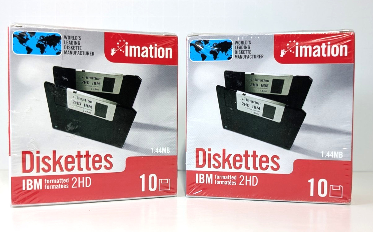 Two (2) New Sealed Boxes 10/Box Imation 3.5" Diskettes 1.44 MB IBM Format DS/HD