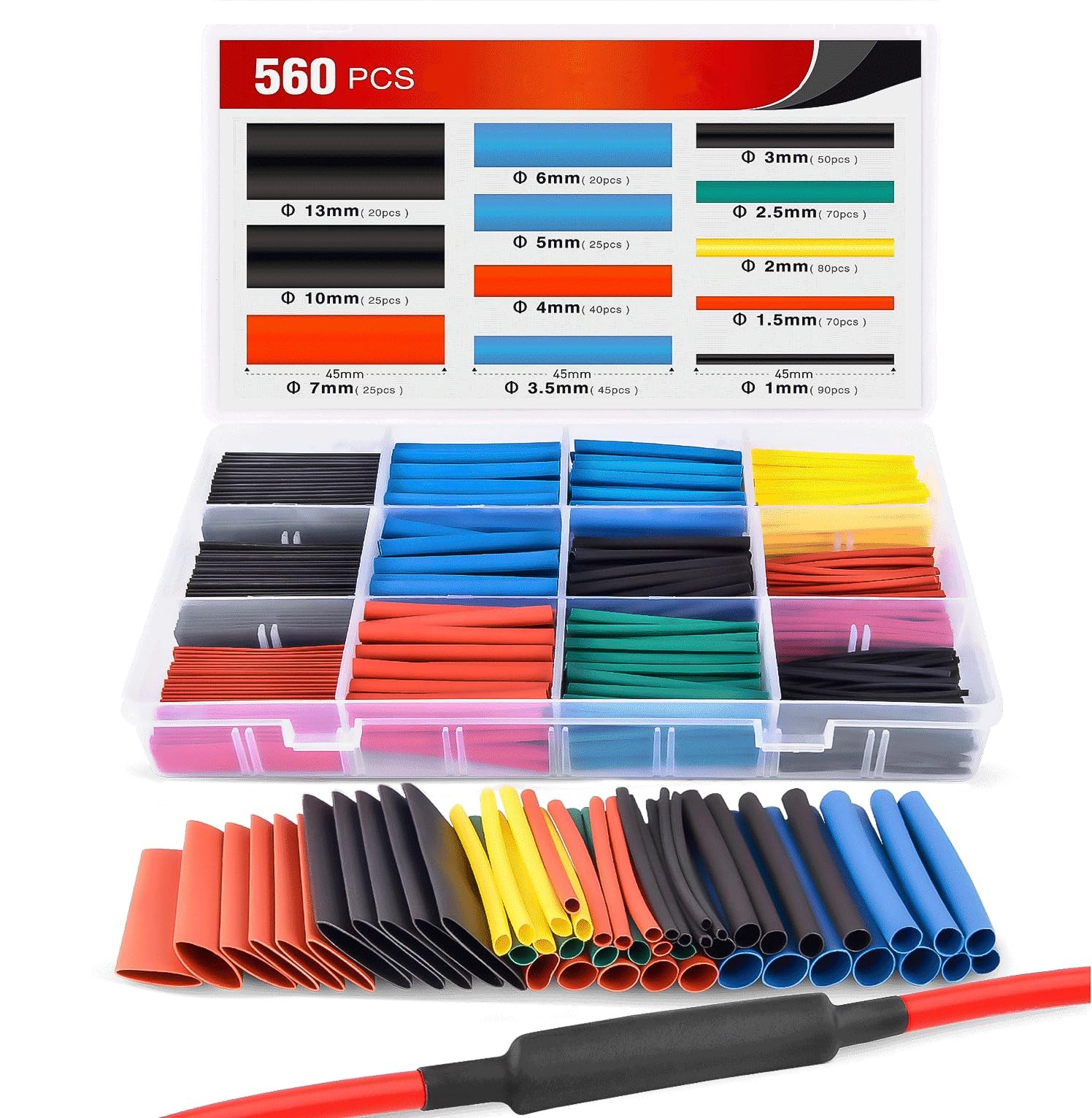 560 Pcs Heat Shrink Tubing Kit 2:1 Ratio Adhesive Lined Heat Shrink Tube Kit