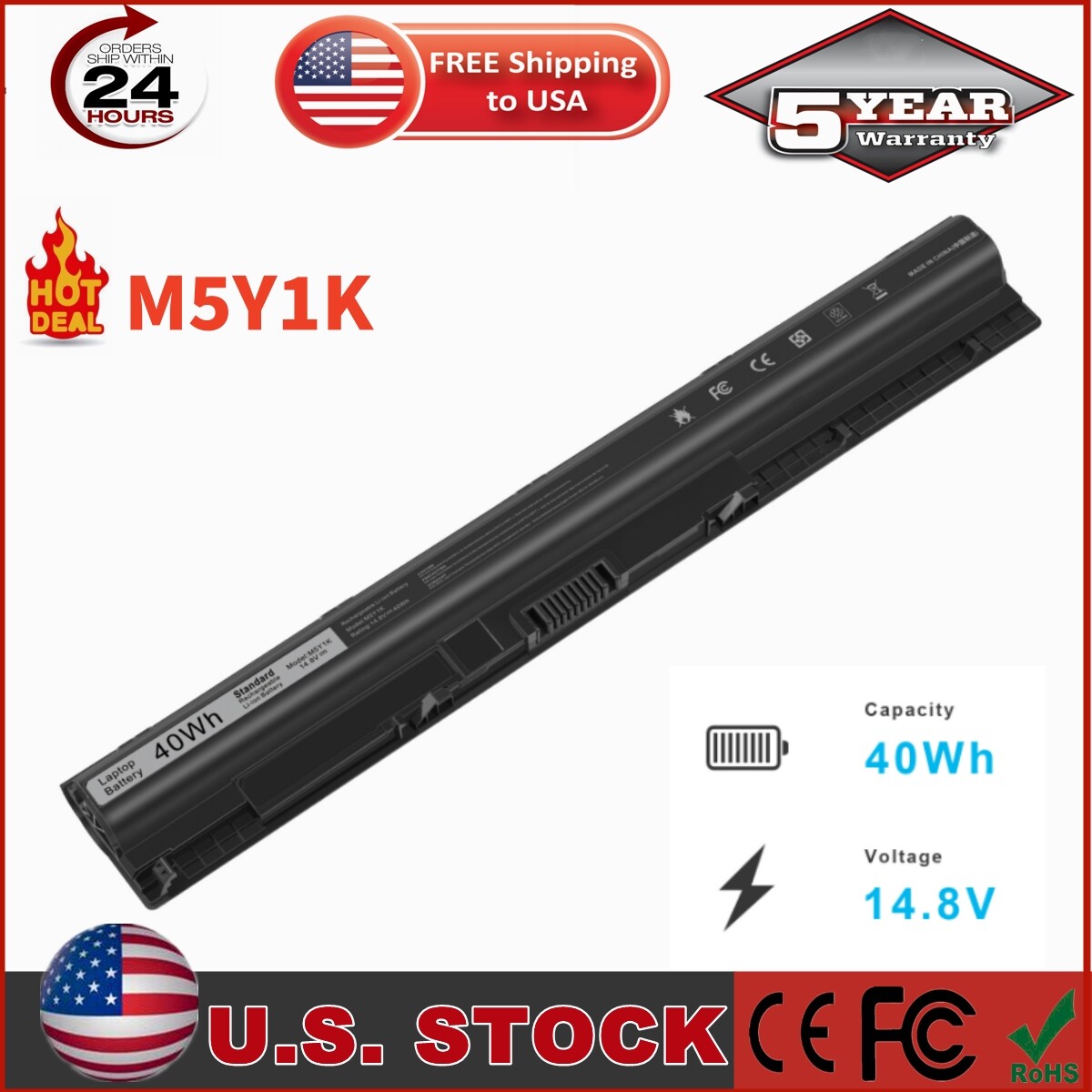 LOT 10 M5Y1K Battery For Dell Inspiron 3451 5451 5551 5555 5558 5559 Laptop 40Wh