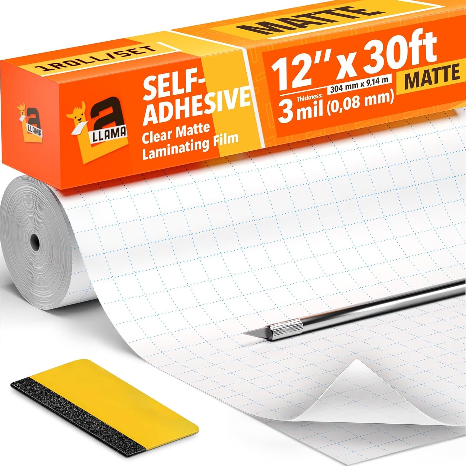 Matte Laminate Roll 12” x 30ft - Self Adhesive Laminating Film 3 MIL Roll