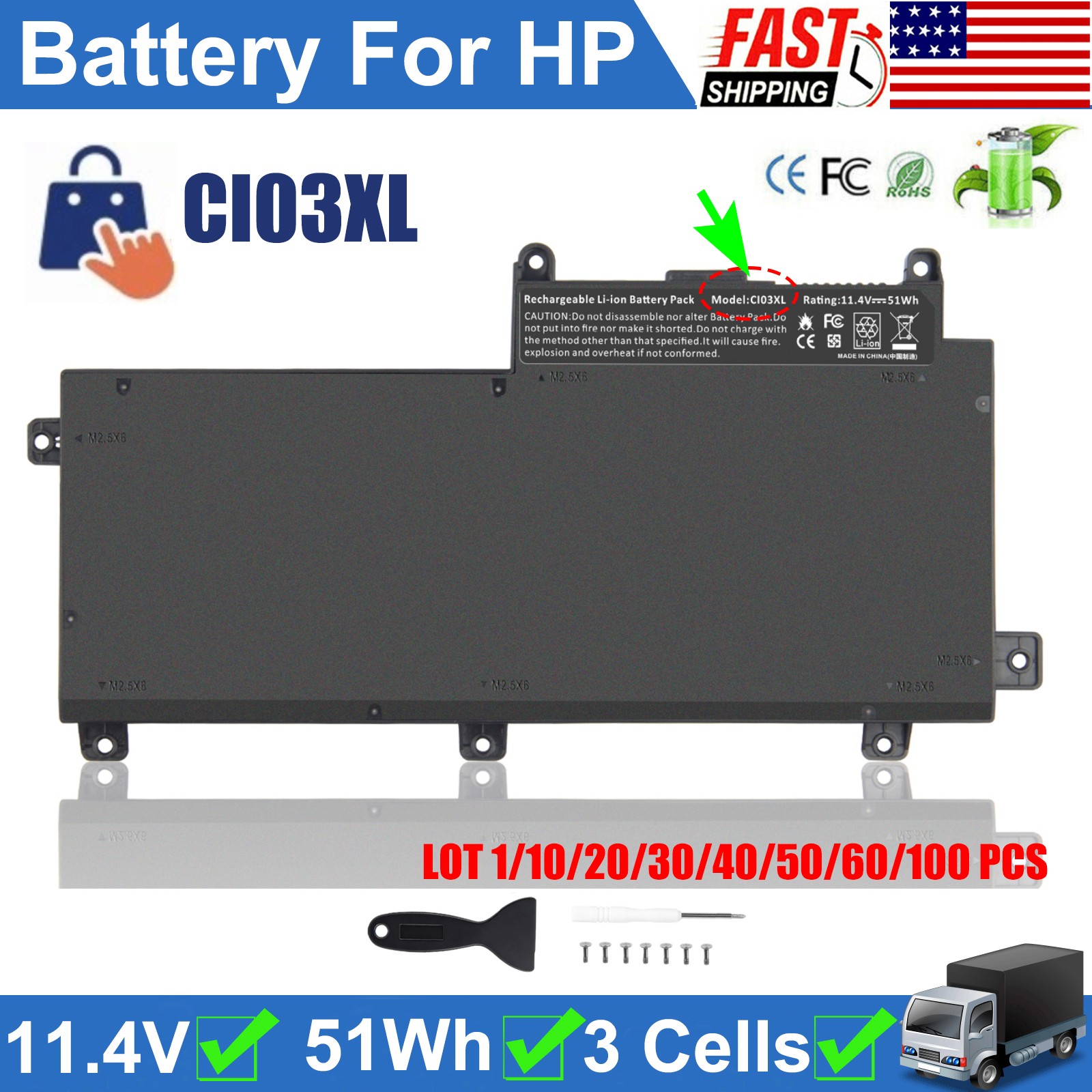 ✅LOT For HP ProBook 640 645 G2 650 655 G2 Battery CI03XL HSTNN-UB6Q 801554-001