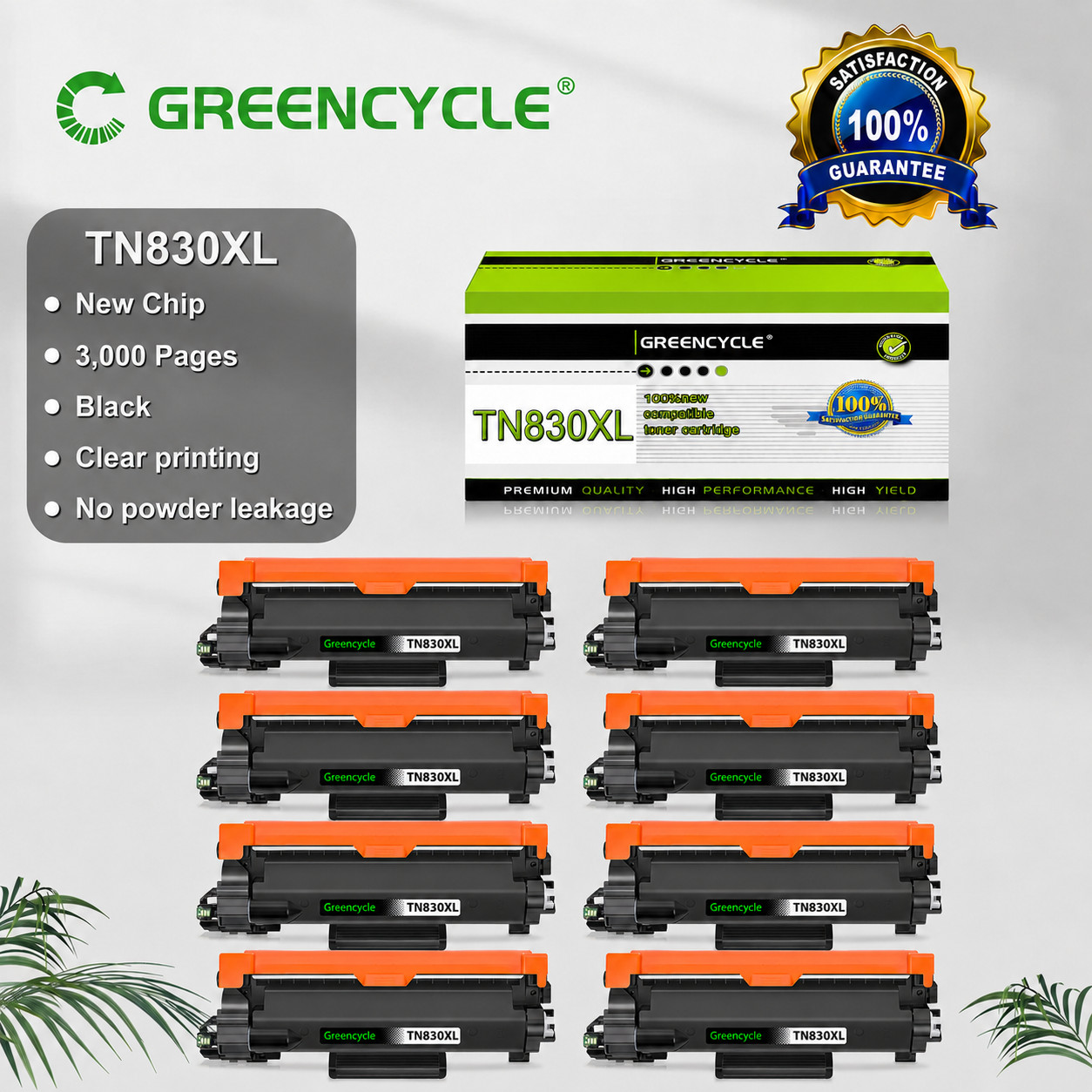 8PK TN830XL High Yield Black Toner with New Chip for HL-L2460DW L2405W L2480DW