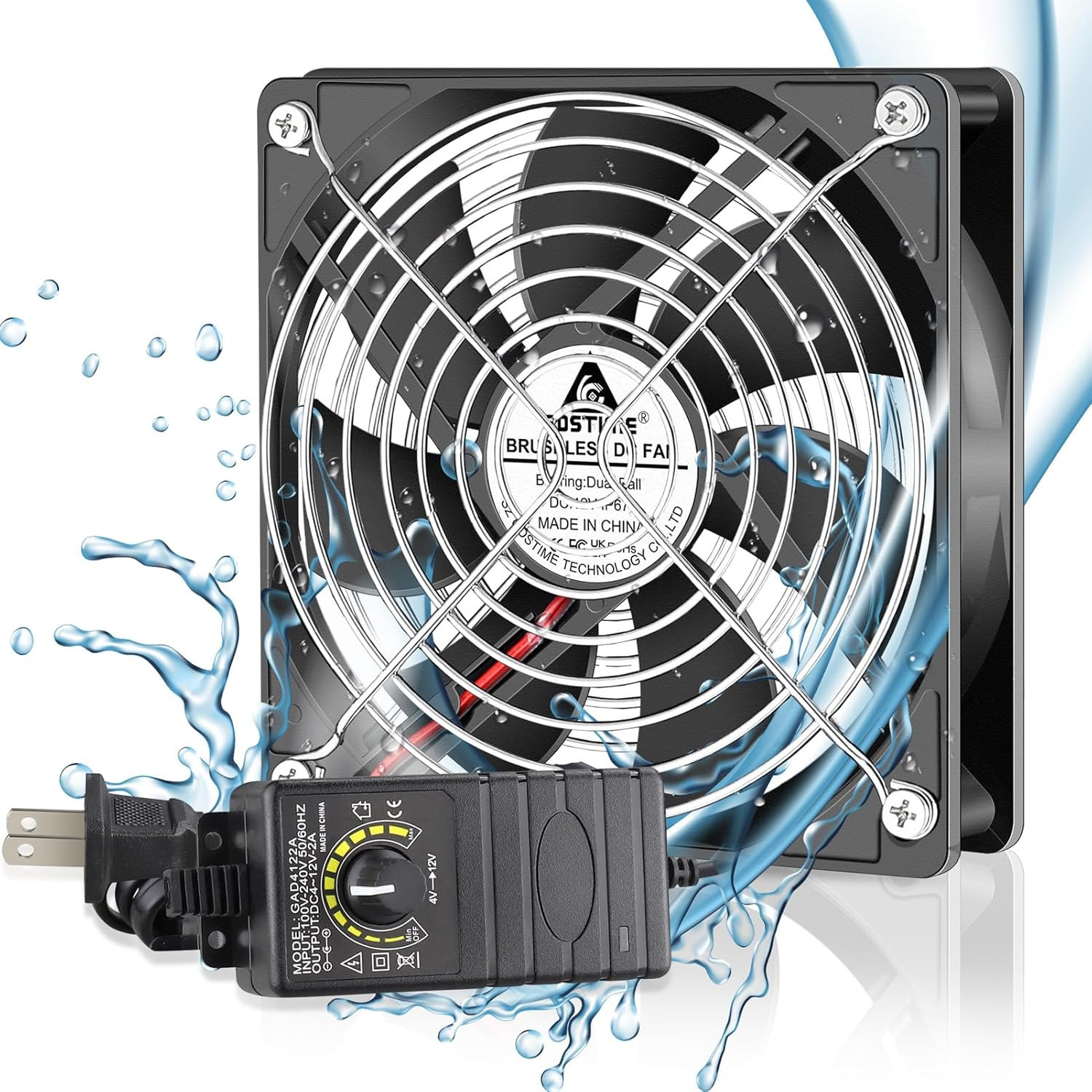 GDSTIME 120Mm Waterproof Fan with Speed Controller, IP67 12V Computer Fan with A