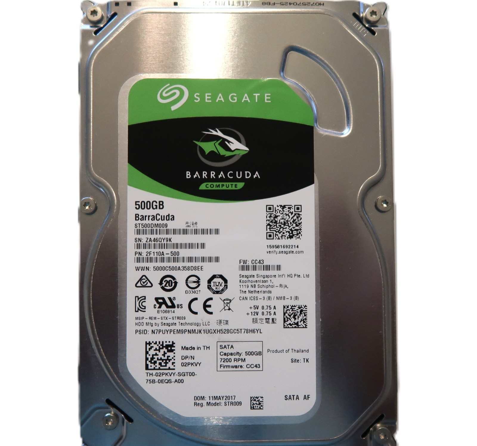 Seagate ST500DM009 2F110A-500 CC43 (ZA4) TK Thailand 3.5" 500gb Sata HDD 05/2017