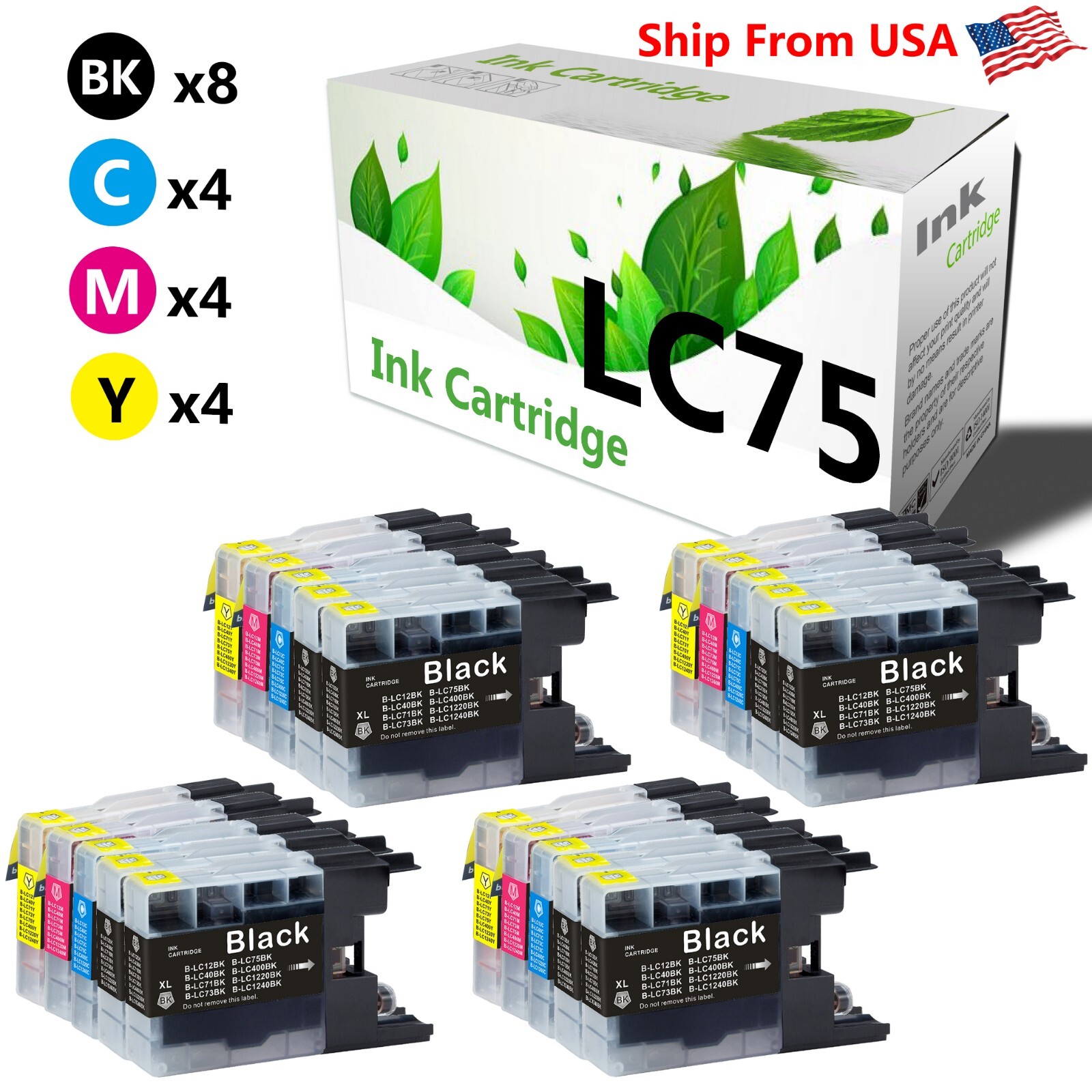 20PK LC75 LC75XL LC-75 Ink Cartridge for MFC-J6510DW MFC-J6710DW MFC-J5910DW