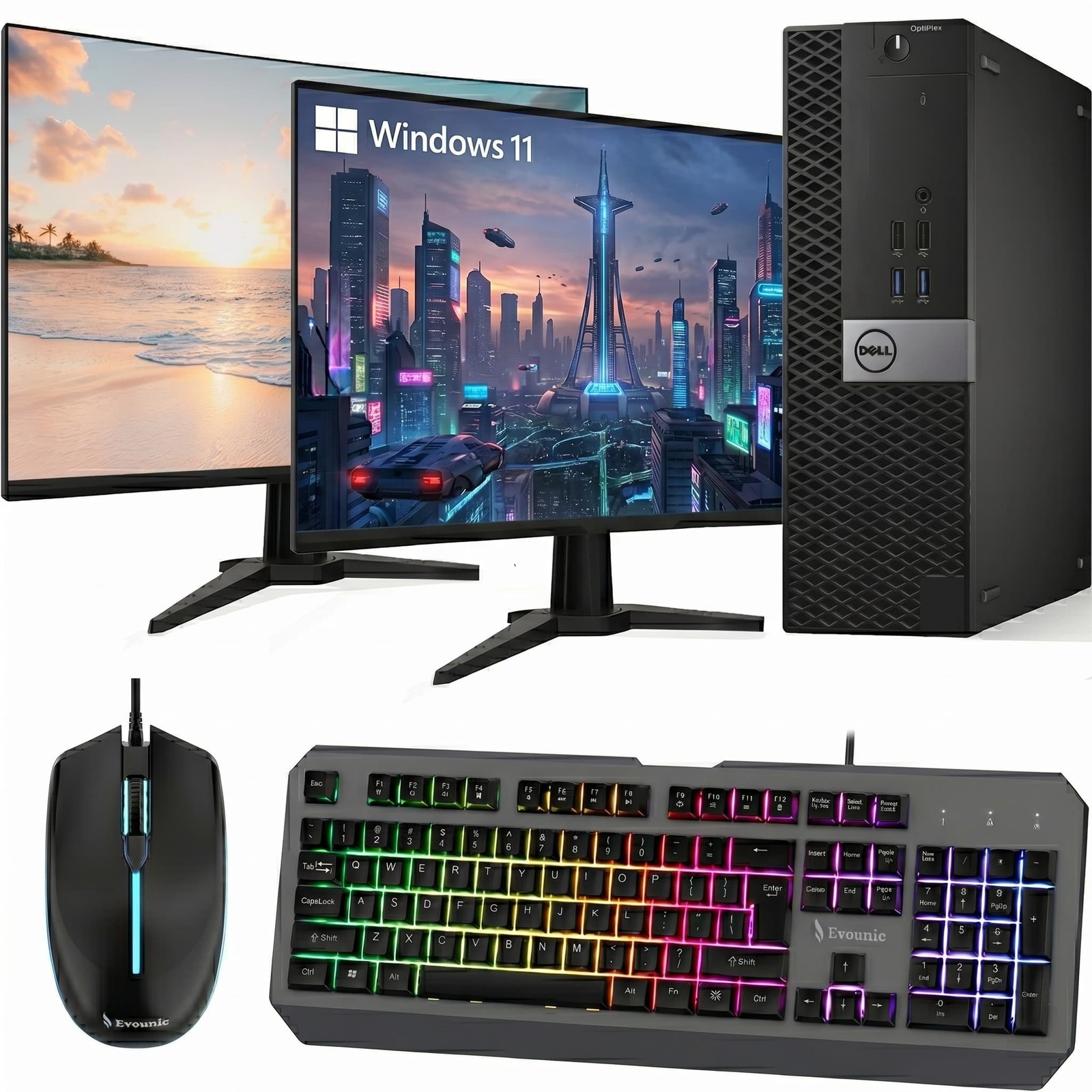 Dell 7040 SFF Gaming Desktop PC i5-6500 6th 32GB 2TB SSD Dual 24"LED Windows 11