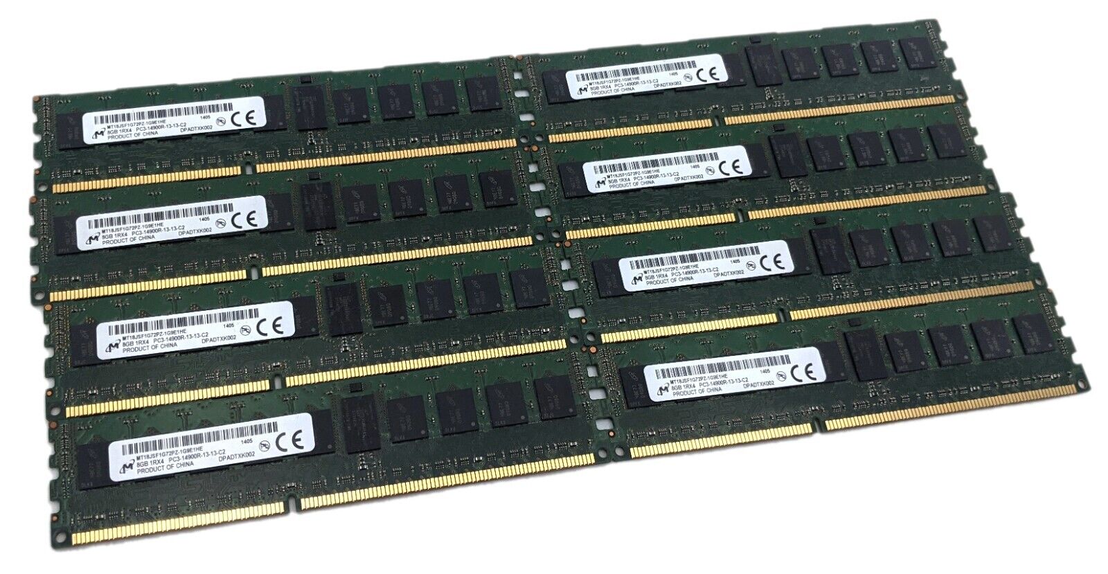 Lot of 8 Micron 8GB 1Rx4 PC3-14900R DDR3 ECC Server RAM MT18JSF1G72PZ-1G9E1HE