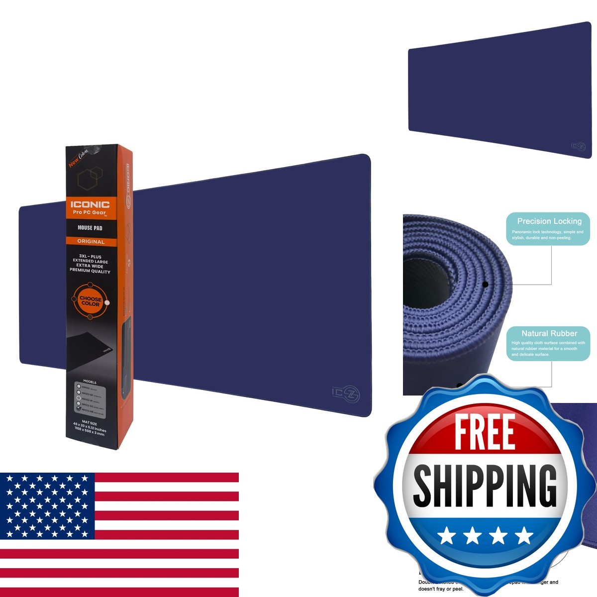 ICONIC PRO PC GEAR XXL Gaming Mouse Pad 40x18 Navy Blue