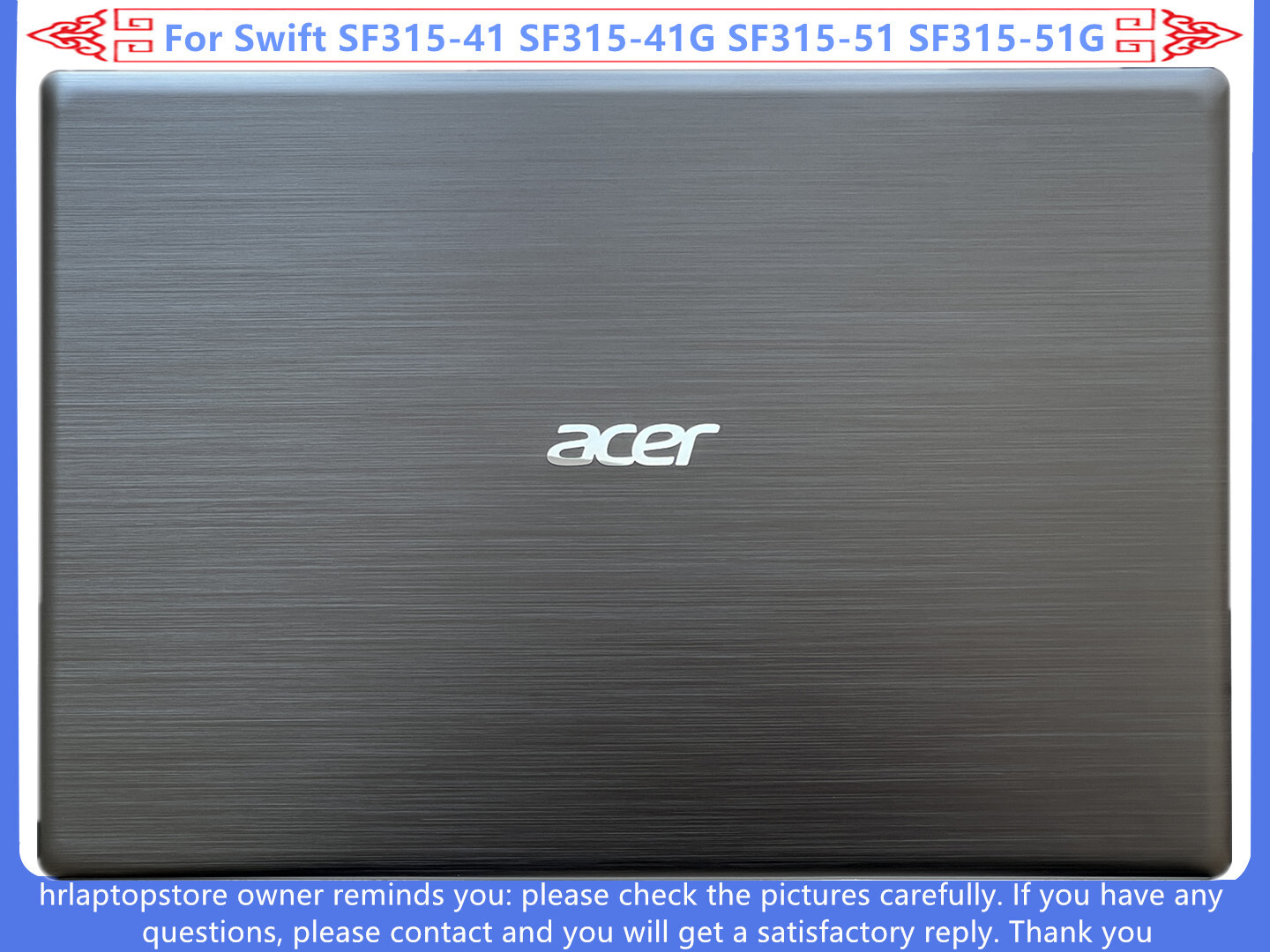 New LCD Back Cover Lid Rear For Acer Swift SF315-41 SF315-41G SF315-51 SF315-51G