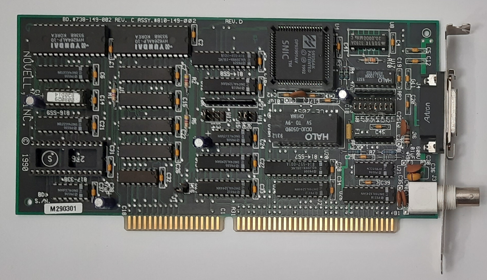 Novell / Microdyne NE2000 ISA Network Card (BNC, 810-149-002, Retro, 1992)