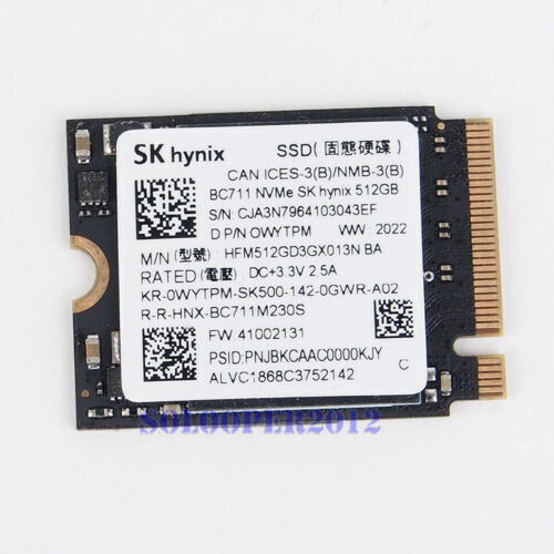 New SK Hynix NVMe PCIe M2 2230 SSD BC711 512GB 30mm HFM512GD3GX013N OEM