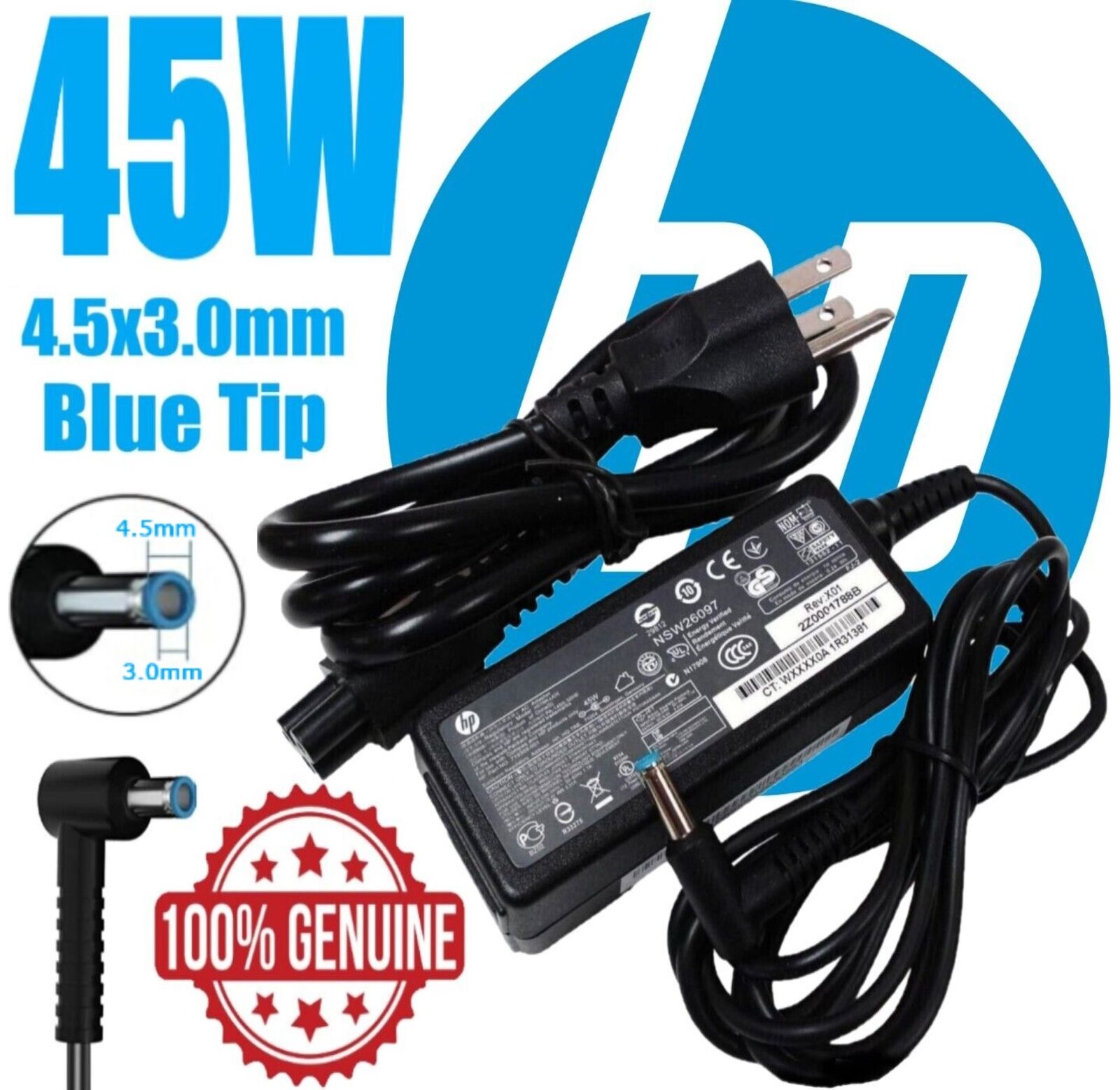Genuine HP EliteBook 820 G3 G4 840 G3 G4 45W AC Adapter Charger 4.5mm Blue Tip