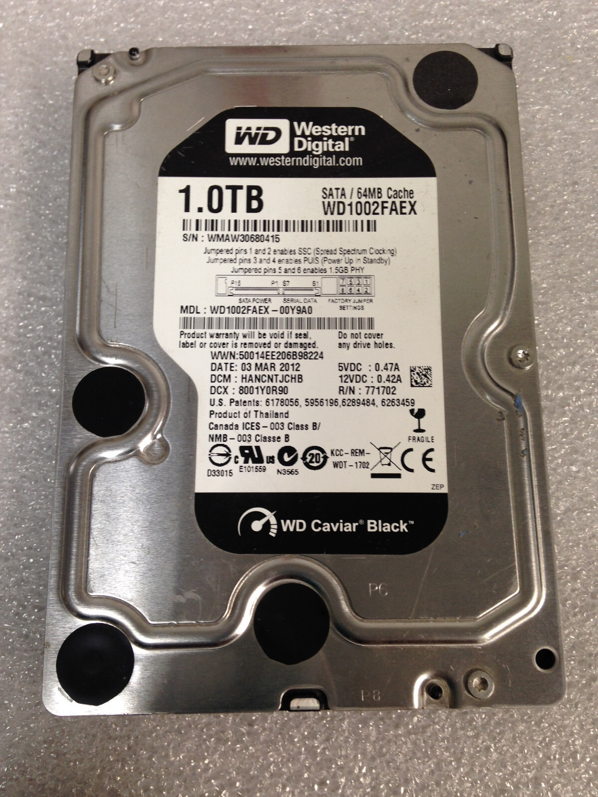 Western Digital WD1002FAEX-00Y9A0 3.5" DCM:HANCNTJCHB 1.0TB SATAHard DriveTested