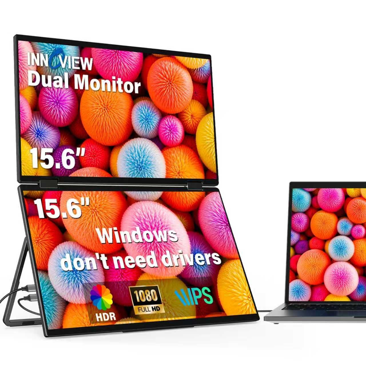 InnoView Dual Portable Monitor 15.6" 1920x1080 Dual Stacked Foldable Monitor ...