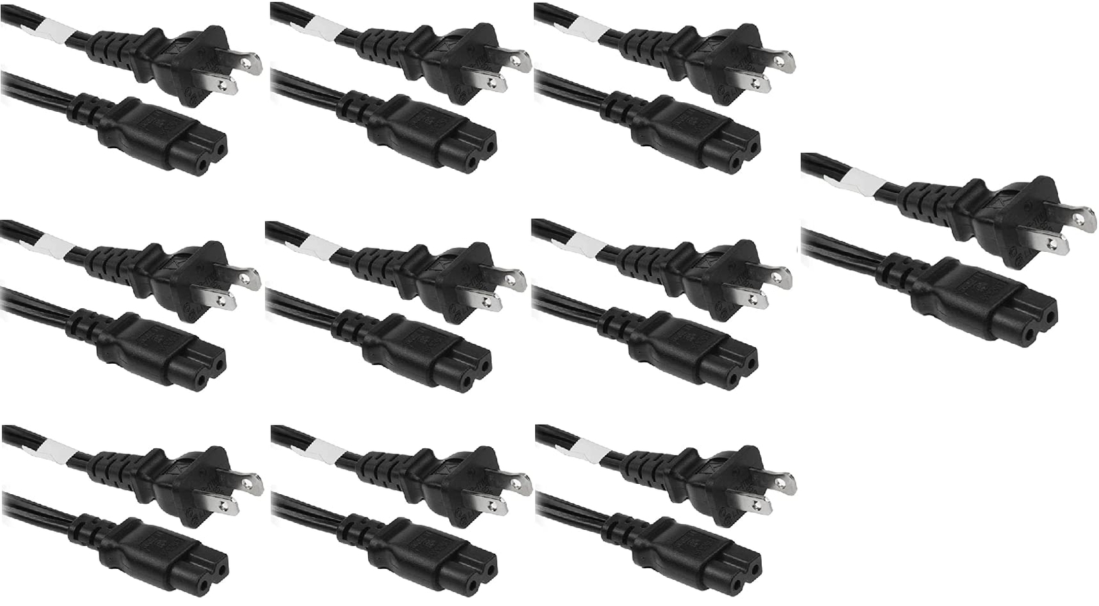 15FT 18 Awg 2 Slot Polarized Power Cord Iec320c7 Nema 1 15p 10 Pack AC Power IEC