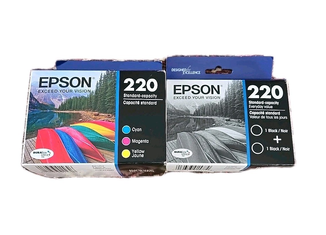 Epson 220 C/M/Y 3pk Ink Cartridges - Cyan, Magenta, Yellow + 2 Black 05/2023