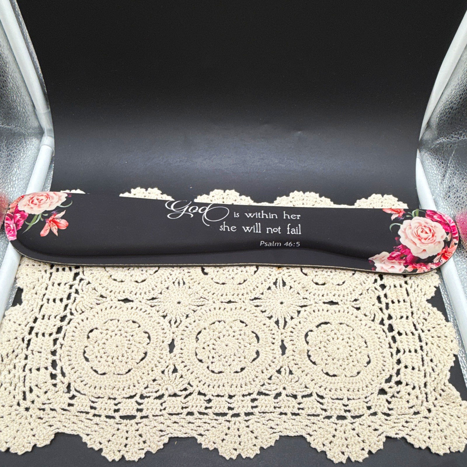 Floral Keyboard Wrist Rest Pad Psalm 46:5 "God is within her" Black 17.5” L