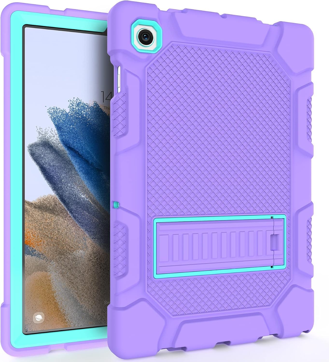 Hybrid Shockproof Rugged Case with Kickstand for Galaxy Tab A8 10.5, Purple+Gree