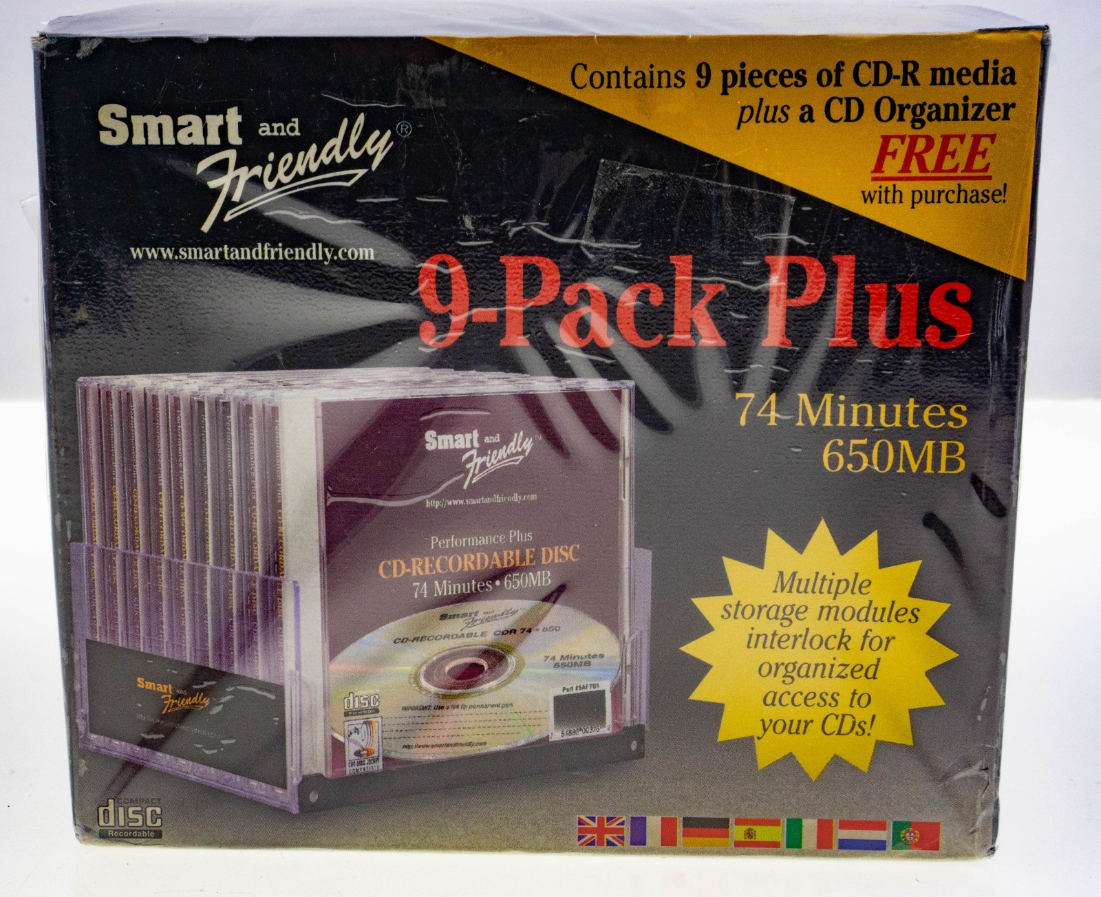 Smart and Friendly 9-Pack Plus CD-R Media Plus CD Organizer New Old Stock Sealed
