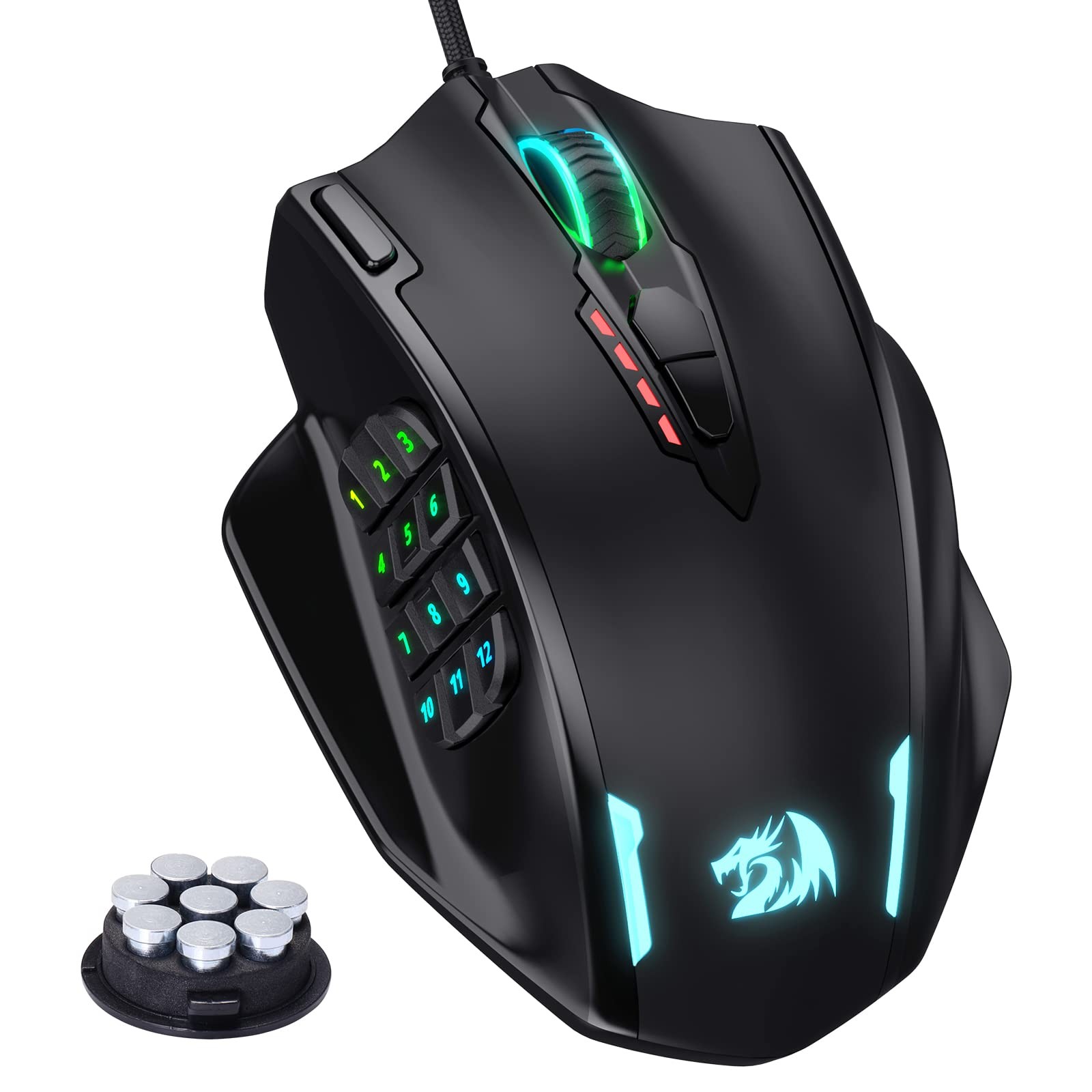 M908 Impact LED Gaming Mouse with 12 Side Buttons, Optical Wired Ergonomic Mouse