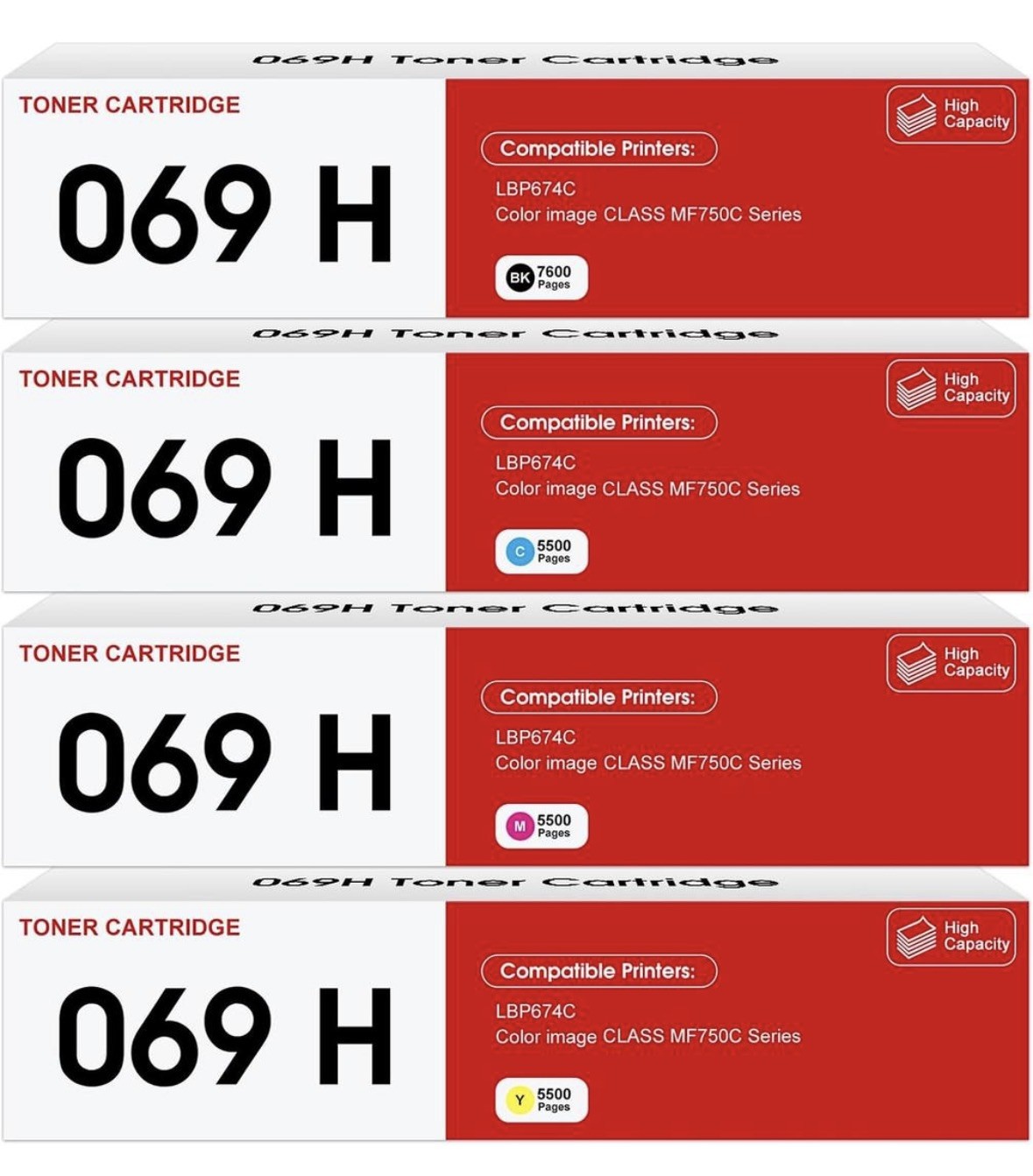 Canon 069H CMYK High Yield Toner Cartridge Set OEM 5098C001 5097C001 509