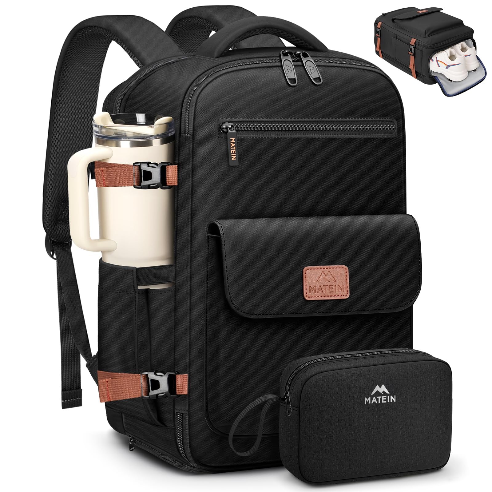 MATEIN Personal Item Backpack, Airline Travel Daypack with 15.6inch, Black