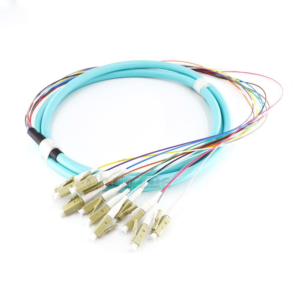 12 Strand 50/125 OM3 3m LC UPC Bundle Fanout Fiber Optic Pigtail Multimode