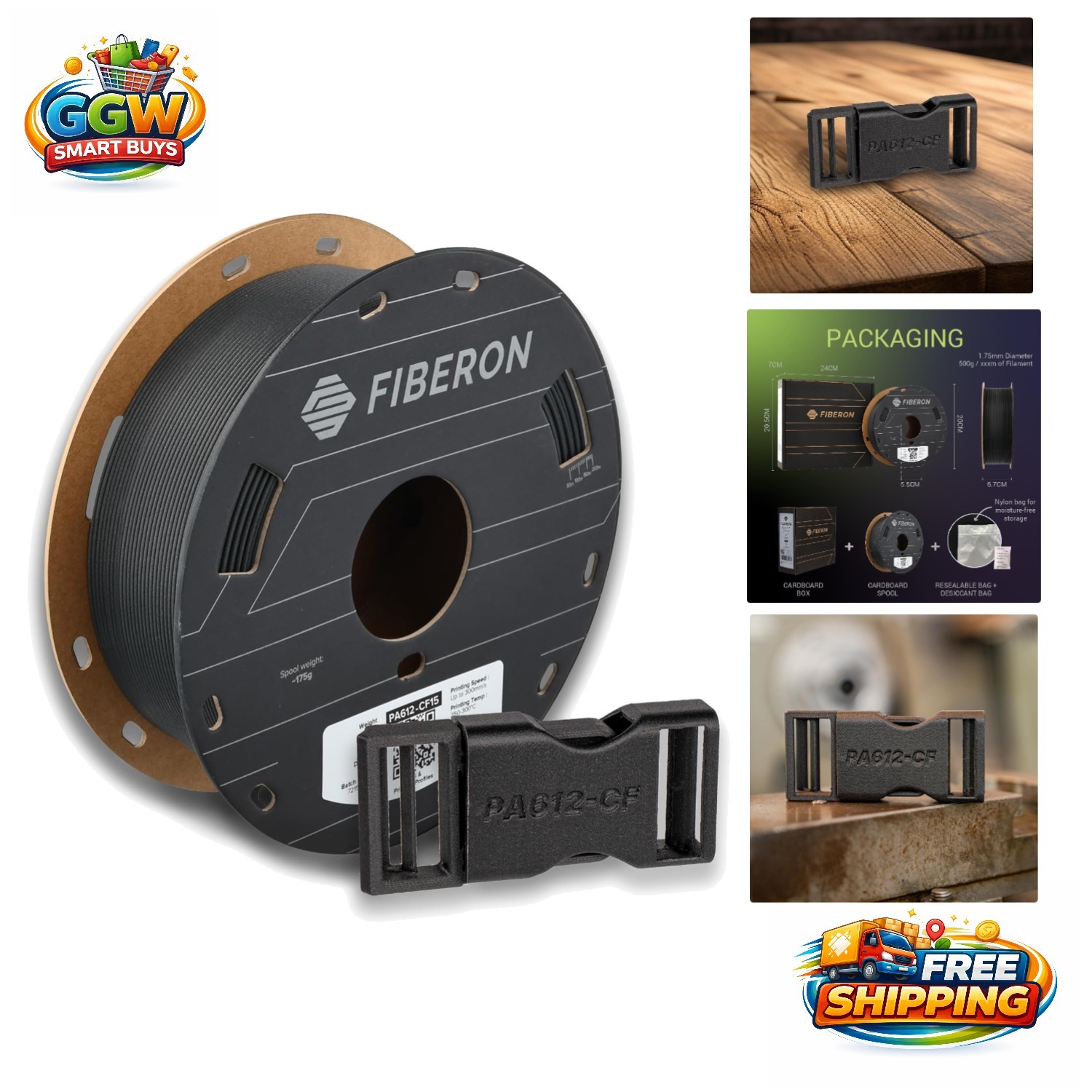 High-Performance Fiberon 1.75mm Carbon Fiber Nylon Filament - Low Moisture 0.5kg