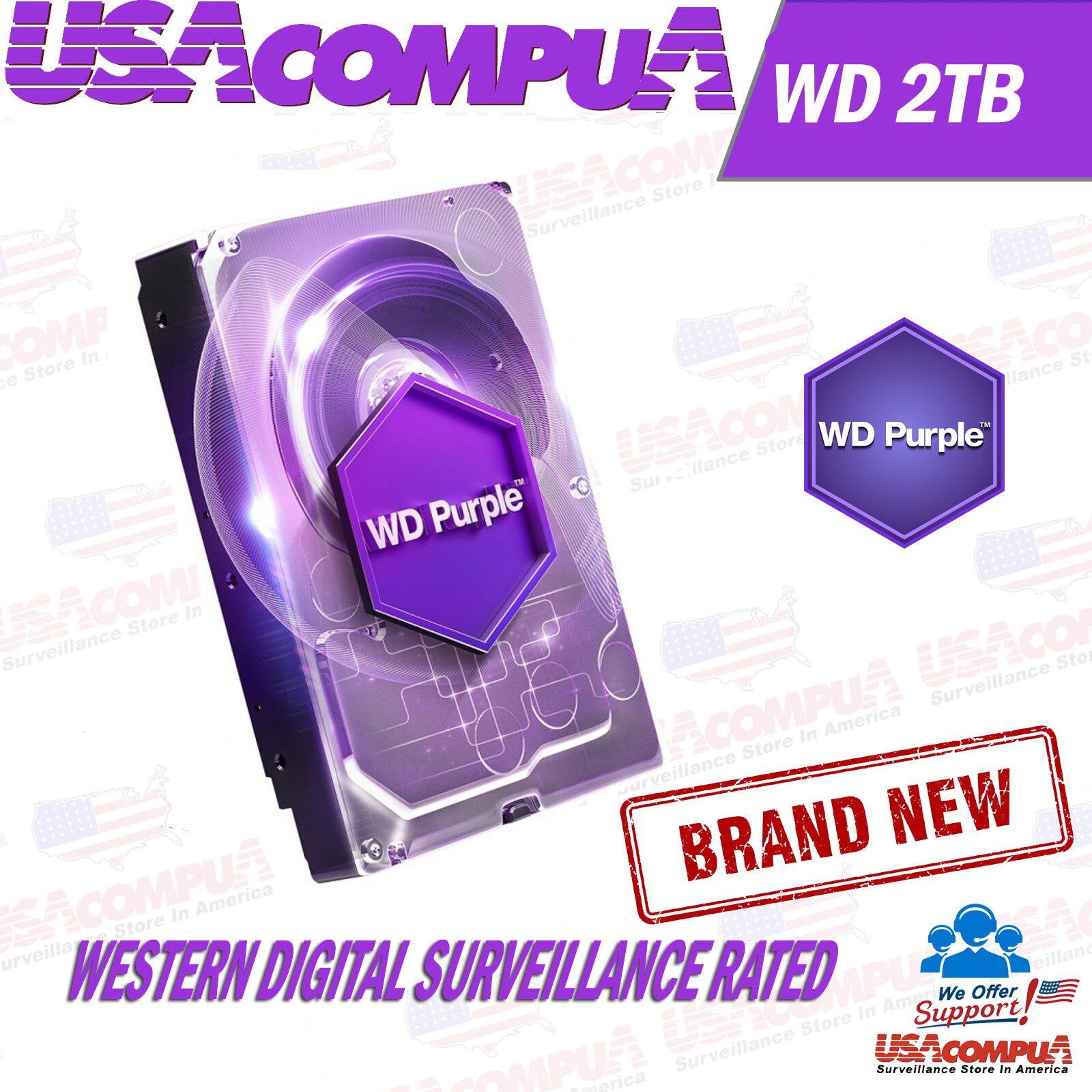 Western Digital WD 2TB HDD 3.5" Hard Drive 5400 RPM 64MB For Surveillance DVR
