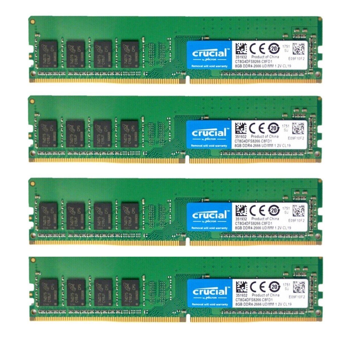 Crucial 32GB 4X 8GB DDR4 2666MHz PC4-21300 Desktop UDIMM Memory Ram CT8G4DFS8266
