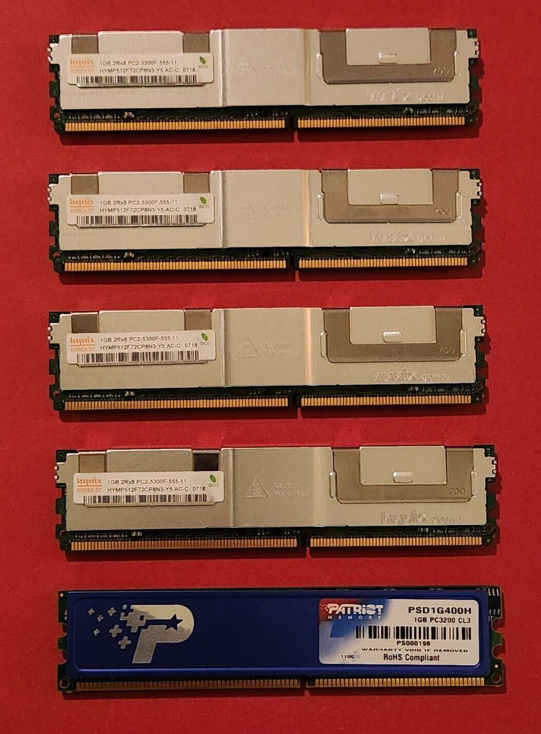 SLASHED PRICE Lot of 5 * 1GB RAM Memory Cards w Heat Shield * Patriot & Hynix