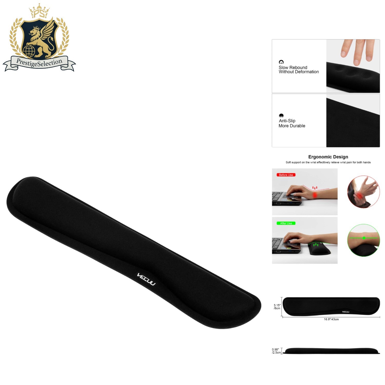 Comfortable Ergonomic Wrist Rest with Anti-Slip Base - Ideal for Long Hours