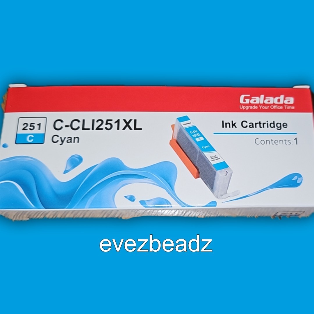 EvezBeadz BNS Galada Ink Cartridge (251 C) C-CLI251XL CYAN New Sealed 3-pkg