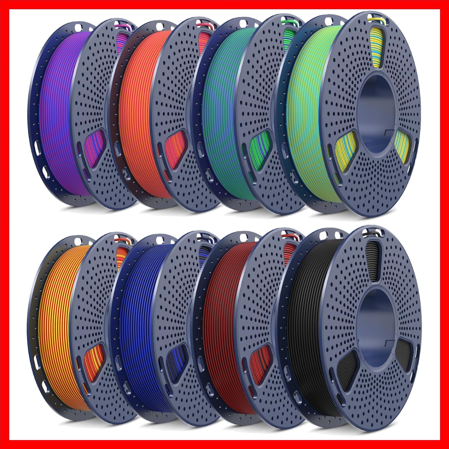 Dual Color PLA 3D Printer Filament - 1.75 mm, 8 Spools of 250g Matte Finish