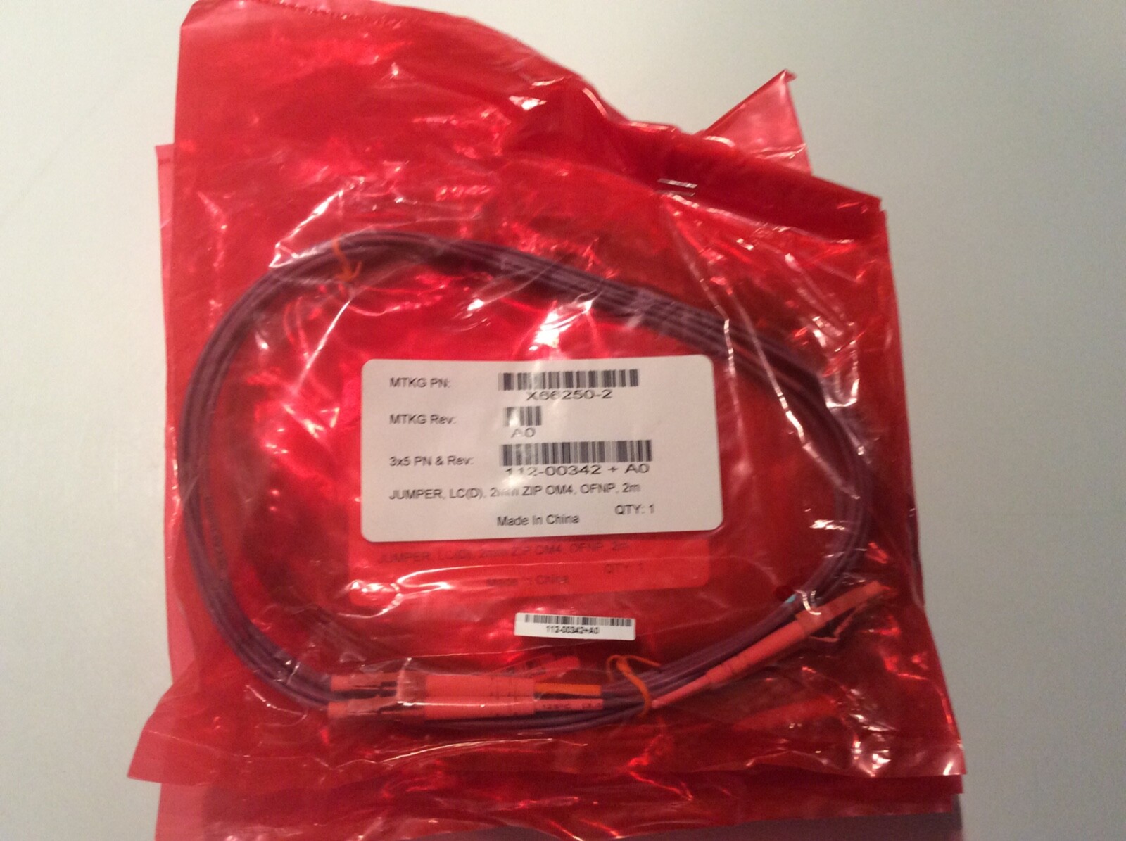 Lot of 8- x66250-2 50 um OM4 2 meter Plenum LC-LC 