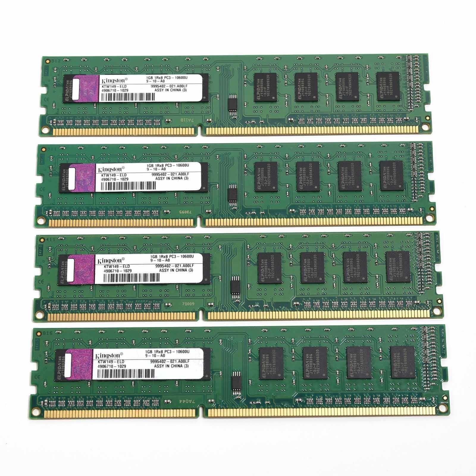 (4) Kingston 1GB DIMM DDR3 1333Mhz SDRAM Memory (KTW149ELD)