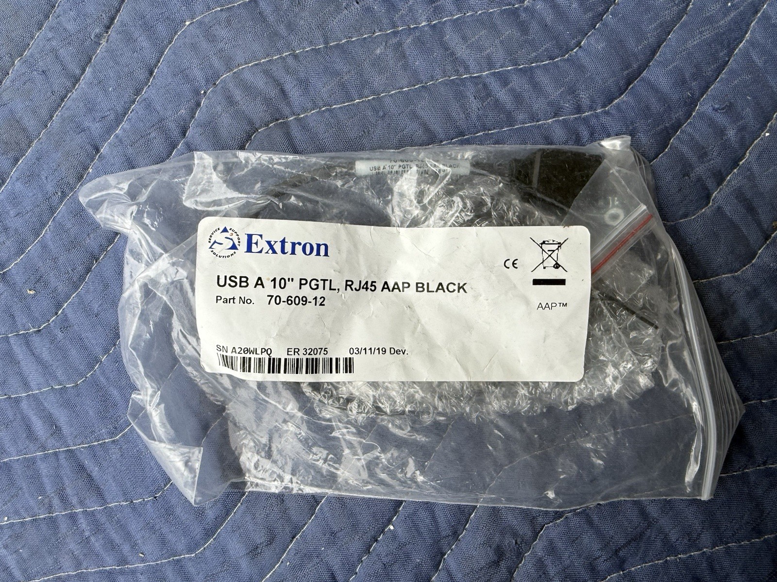 Extron USB A 10" PGTL, RJ45 AAP BLACK