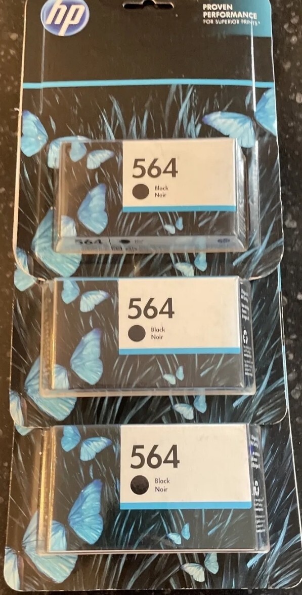 Original HP 564 Black Ink Cartridge - Three In Total NIB Exp. 12/23(2) & 3/23(1)