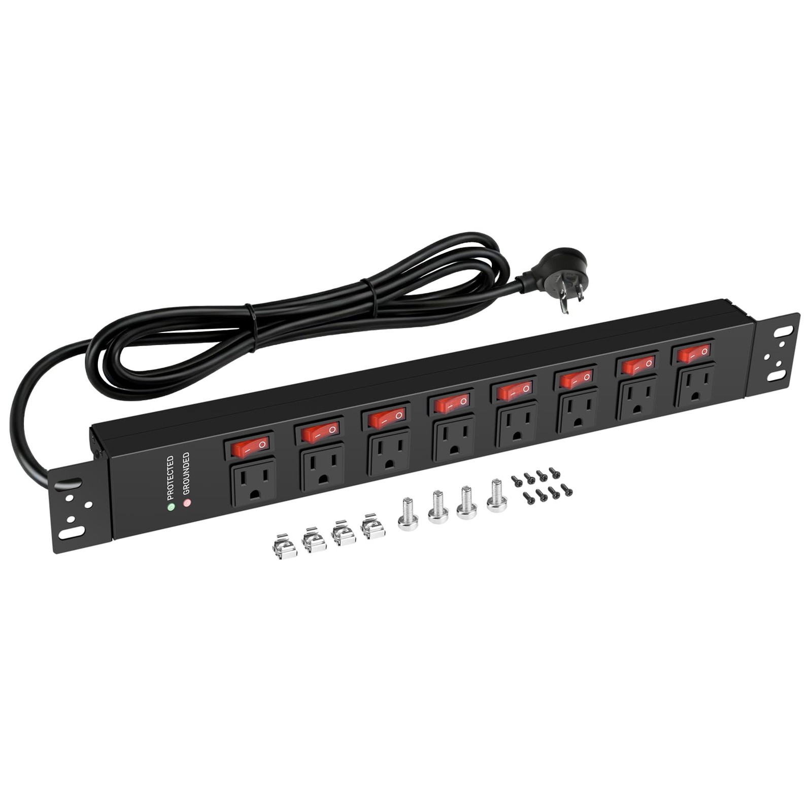 Jgstkcity Rack Mount PDU Power Strips 8 Outlet Surge Protector 1.5U Server Racks