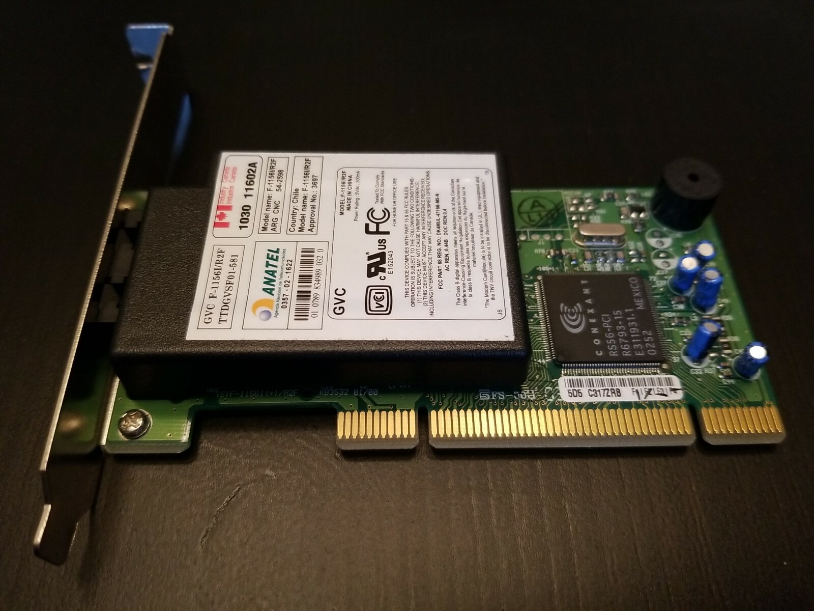 GVC Conexant Anatel Model F-1156I/R2F FAX MODEM 56Kbps PCI RS56-PCI