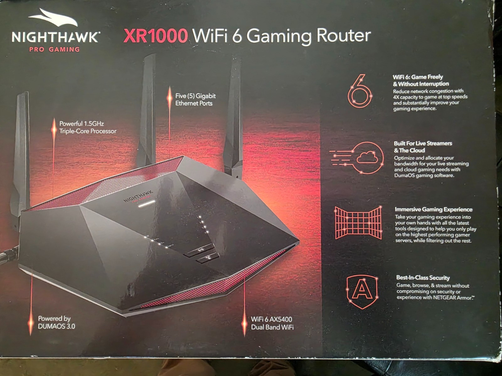 NETGEAR Nighthawk Pro Gaming XR1000 WiFi 6 Dual-Band AX5400 4-Port