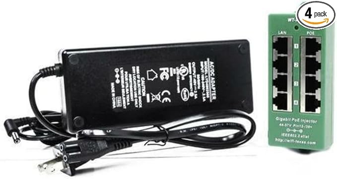PoE Texas 4 Port PoE/PoE+ Injector with 56V 60W Power Supply - Gigabit Injector 